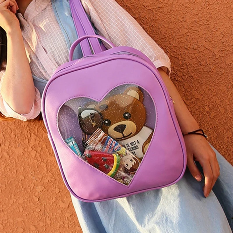 

Summer Candy Transparent Love Heart Shape Backpack Women Harajuku School Bags Shoulder Bags Teenager Girls Book Bag Ita Mochila