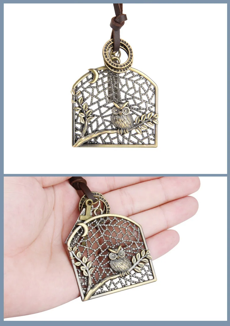 NIUYITID Vintage Bird Cage Owl Necklace & Pendant Men Long Leather Rope Neckless Creative Beautiful Jewelry Cadena Hombre (6)