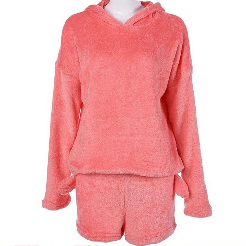 Комплект пижам из двух предметов; женская теплая толстовка с длинными рукавами и шорты; одежда для сна; Пижама; женская пижама; Mujer