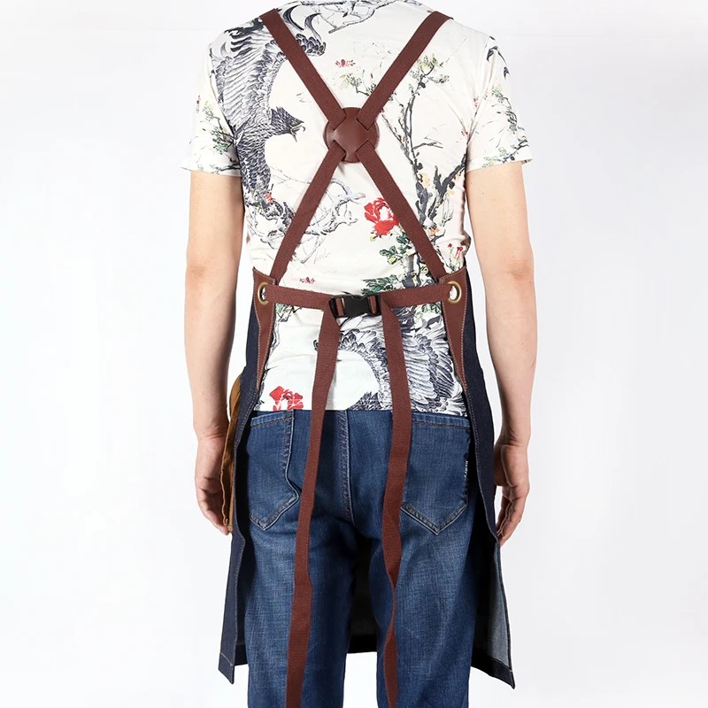 WEEYI Fashion Denim Mens Kitchen Aprons Chef Work Apron For Cooking Blue Man Women Apron Kitchen Barista Barber delantal cocina