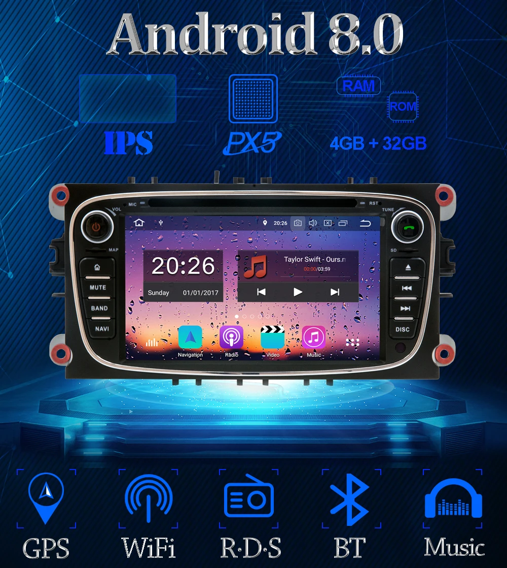 Clearance 7" IPS Pure Android 8.0 Car DVD Player For Ford Focus Galaxy Mondeo C-MAX S-MAX Kuga Car Radio With Bluetooth GPS Navigation 4 Clearance 7" IPS Pure Android 8.0 Car DVD Player For Ford Focus Galaxy Mondeo C-MAX S-MAX Kuga Car Radio With Bluetooth GPS Navigation 4