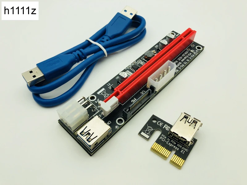 PCIe PCI-E PCI Express Riser Card 1x to 16x USB 3.0 Data Cable SATA 4Pin 6Pin IDE Power Supply for BTC Miner Mining Black Board