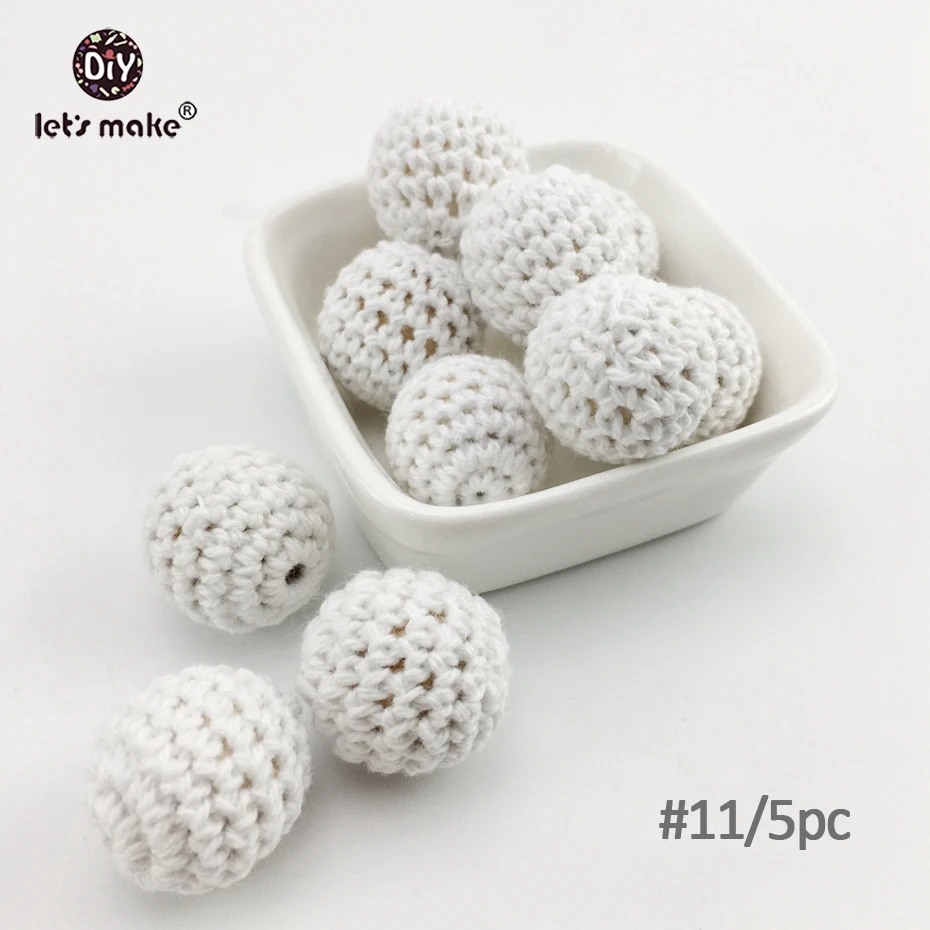 

Let's make Food Grade Wood Teether Crochet Beads 20mm 5pc DIY Teething Necklace BPA Free Chewable Wood Beads
