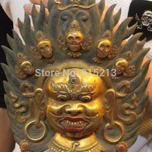 Bi0011588 1" Тибет Буддизм Pure Bronze 24 К Золото death's-глава Махакалы Будда Маска