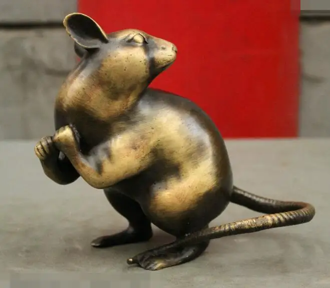 

S03036 6" Folk Chinese Fengshui Pure Bronze Zodiac Stand Mouse Lovely Statue Sculpture (B0413)