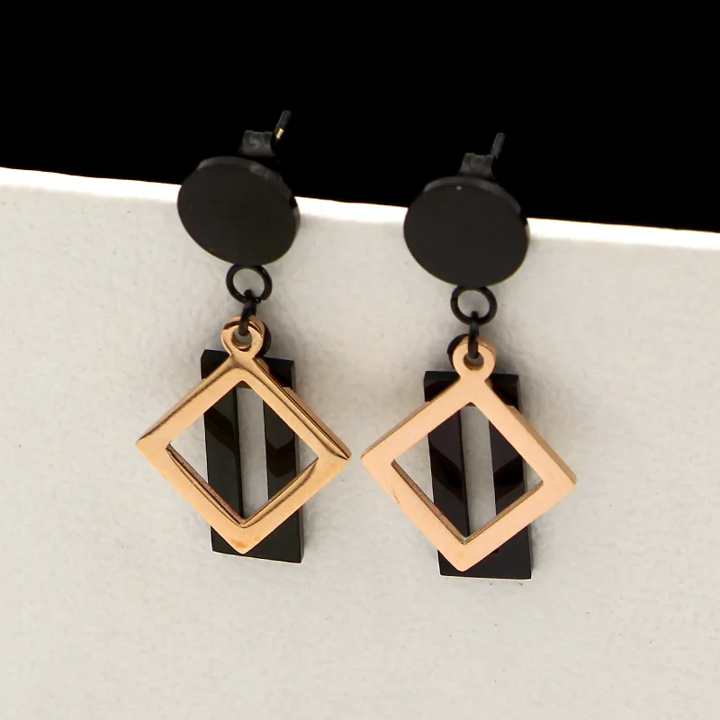 

Fashion new woman jewelry black hollow long square black rose gold earrings earrings for women the best gift