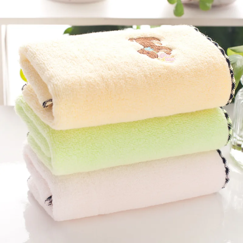 

2019 Solid Color Cartoon Pure Cotton Towel Nothing Twist Yarn Scarf Package Edge Embroidered Puppy Dear Skin Children Washcloth
