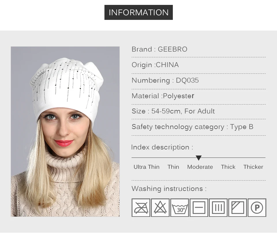 Geebro женская шапка бини зимняя шапка бини бархатная ткань Стразы вязаная шапка с узором для девочек Skullies бини с кошачьими ушками