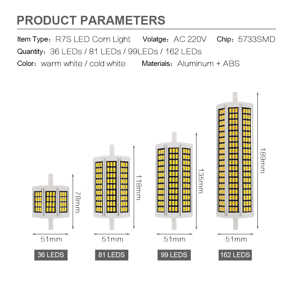 10 W 20 W 25 W 30 W R7S светодиодный светильник 78 мм 118 мм 135 мм 189 мм 220 V SMD5730 Светодиодный лампочки r7s J118 J78 трубки заменить галогенные прожектора