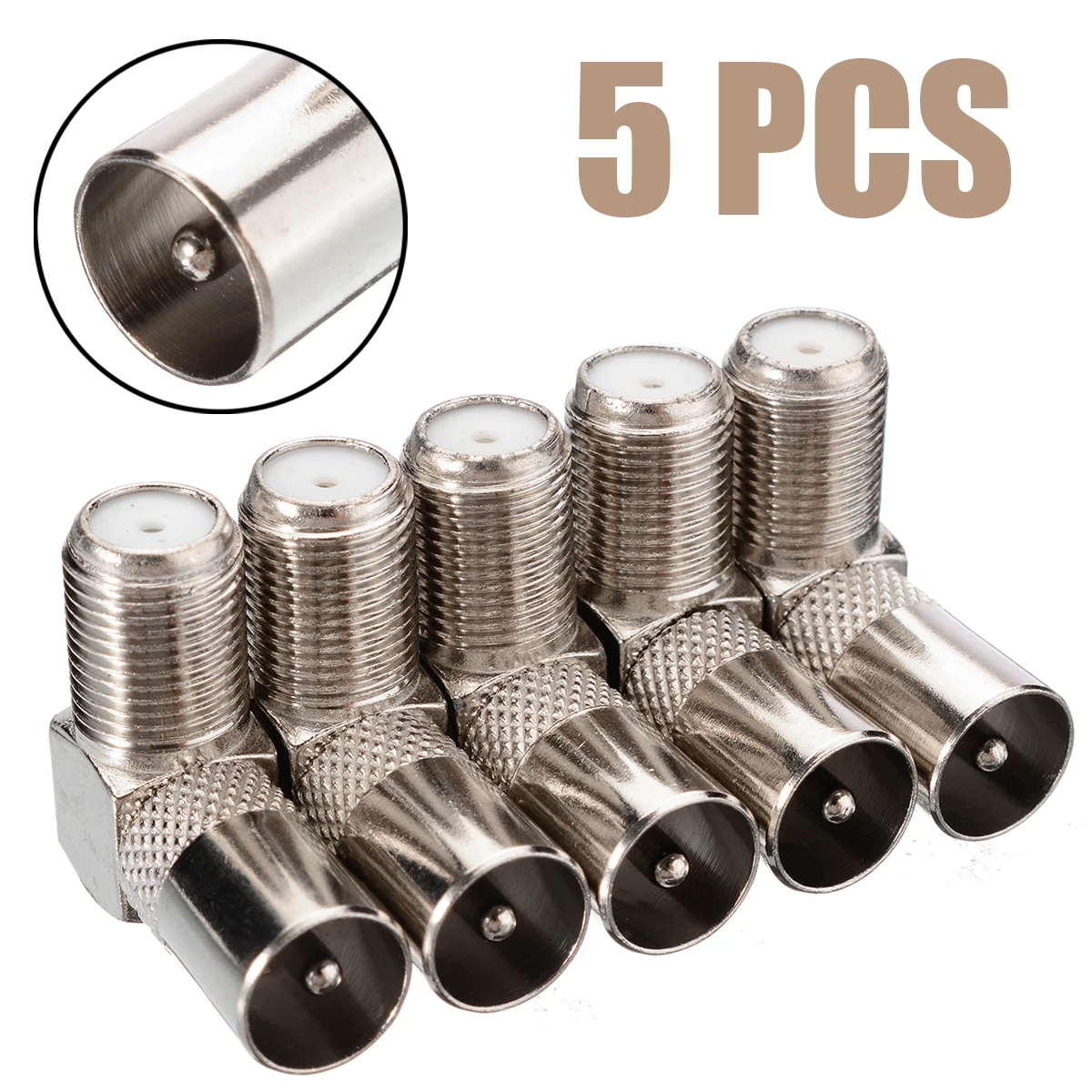 5Pcs/set 90 Degree Right Angled TV Aerial Antenna Cable Connectors RF Coaxial F Female to Male Plug Connector Adapter