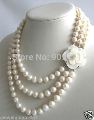 

Row 7-8mm White Freshwater Pearl Necklace Shell Clasp Natural