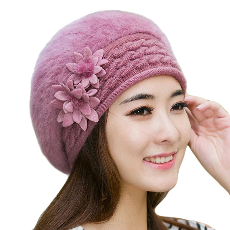 

Warm Winter Hats for Women 2017 Wool Knitted Beret Beanies Female Caps Faux Rabbit Fur Braided Hats Gorros Cap Bonnet Femme