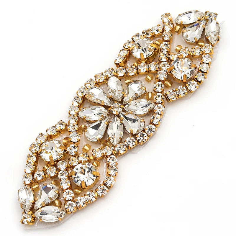

YANSTAR 2pcs Strass Hotf Handmade Bridal DIY Rose Gold Crystal Rhinestones Appliques Patch For Bridal Gown Sash Accessory YS853