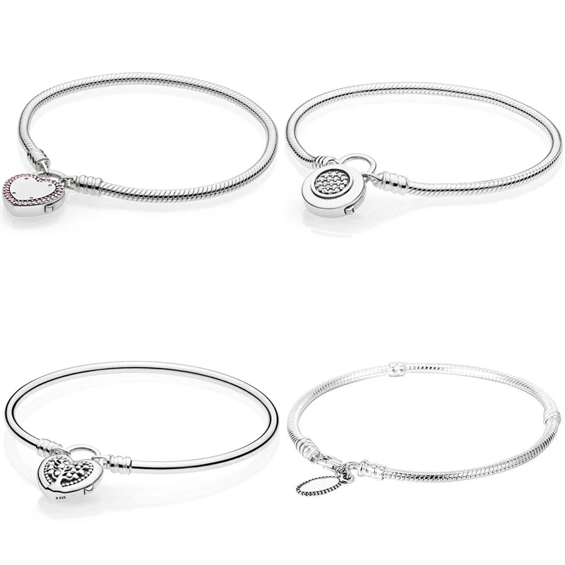 

Lock Your Promise Tree of Life Heart Logo Padlock Clasp Bracelet Fit Pandora Snake Bangle 925 Sterling Silver Bead Charm Jewelry
