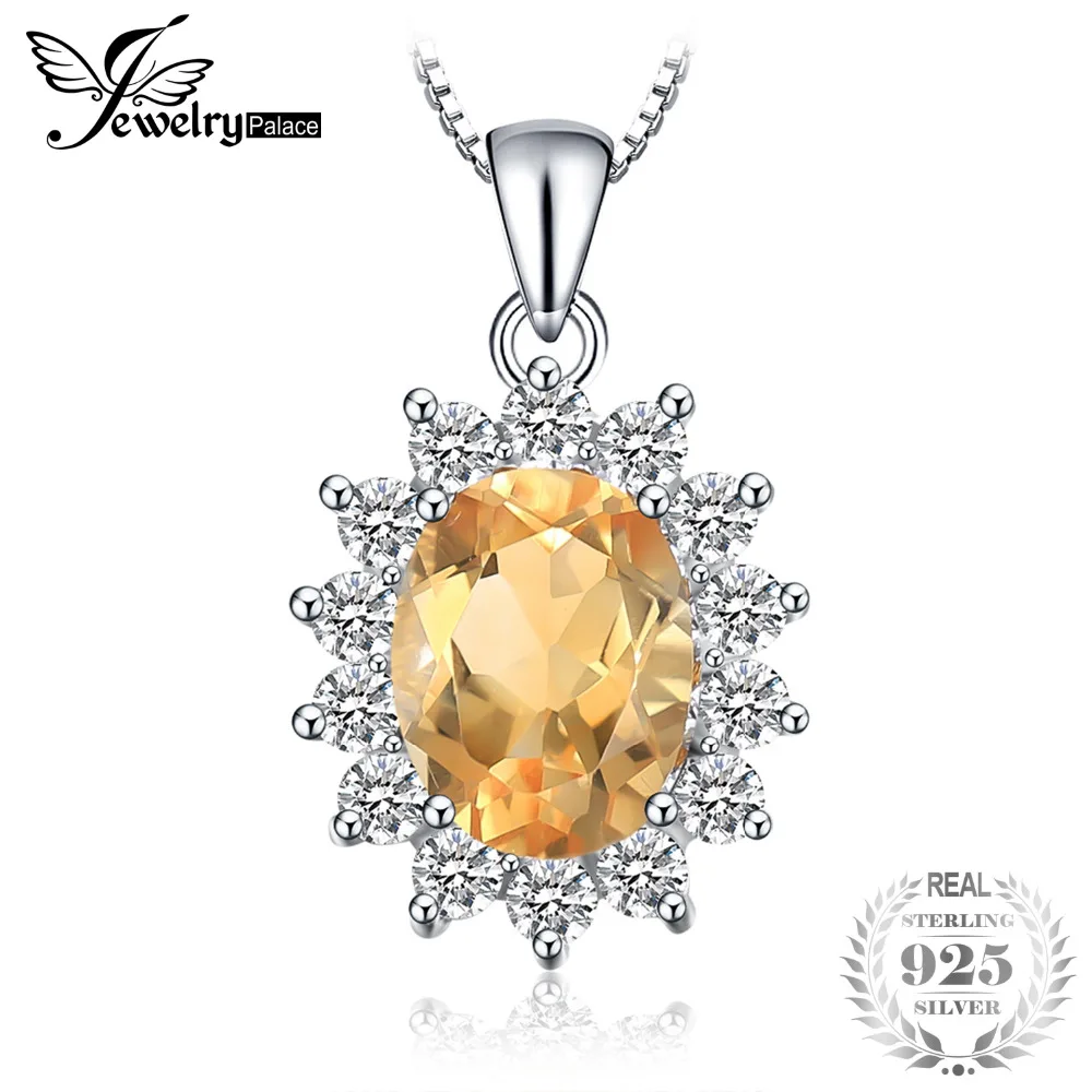 

Jewelrypalace Princess Diana 1.5ct Natural Citrine Gemstone Pendant Necklace Solid 925 Sterling Silver 45cm Chain Fine Jewelry