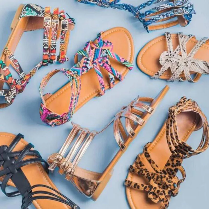 

Women Fashion Gladiator Style Non-slip Sandals Shoes,Flats Breathable Rubber Leather Printed Peep Toe Sandals Shoes Size 35-42