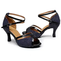 Для женщин Бальные Туфли для латинских танцев Salsa социальных обувь для вечеринок женские Танго Samba обувь на высоком каблуке 7.5 см 1736