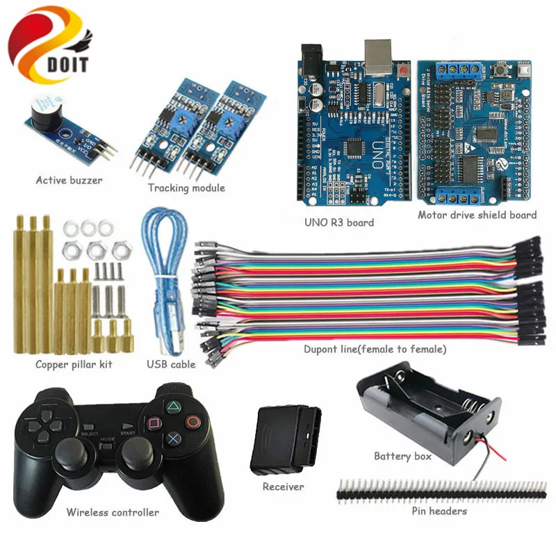Uno Starter Kit For Arduino Project With Ps2 Controller Uno Board Motor Drive Shield Board Tracking Module Active Buzzer Kit For Arduino Kit Kitskit Uno Aliexpress