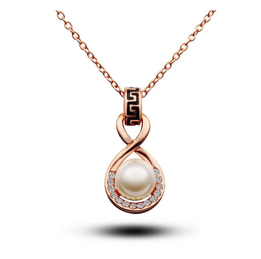 

mujer 2016 New Hot Sale Fashion brand jewelry crystal imitation pearl Rose Gold necklaces & pendants for women Free Shipping