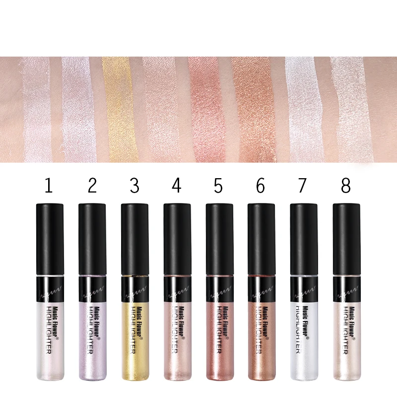 

8 Color Music Flower Brand Face Makeup Shimmer Highlighter Liquid Waterproof Brighten Contour Highlight Transparent Silk Texture