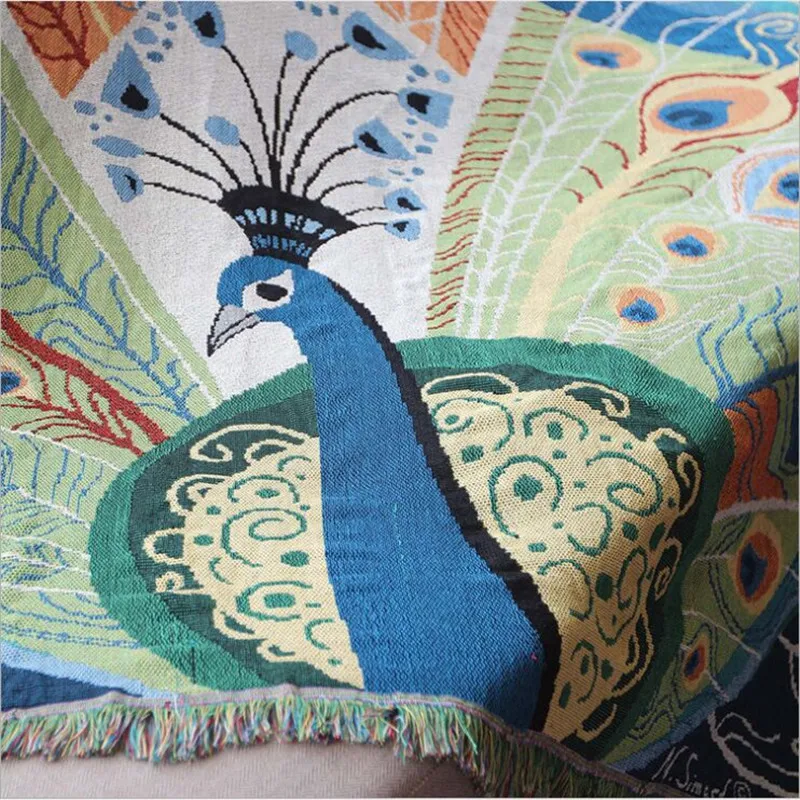 

Free shipping cotton thread Northern Europe peacock throw dustproof cover single/double size sofa leisure blanket bedspread