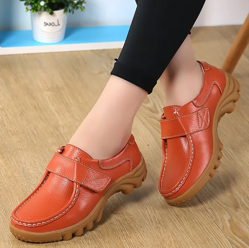 

New Women Genuine Leather Shoes High Quality Handmade Comfortable Soft Shoes Women Leisure Casual Walk Mama Shoes Size 35~40