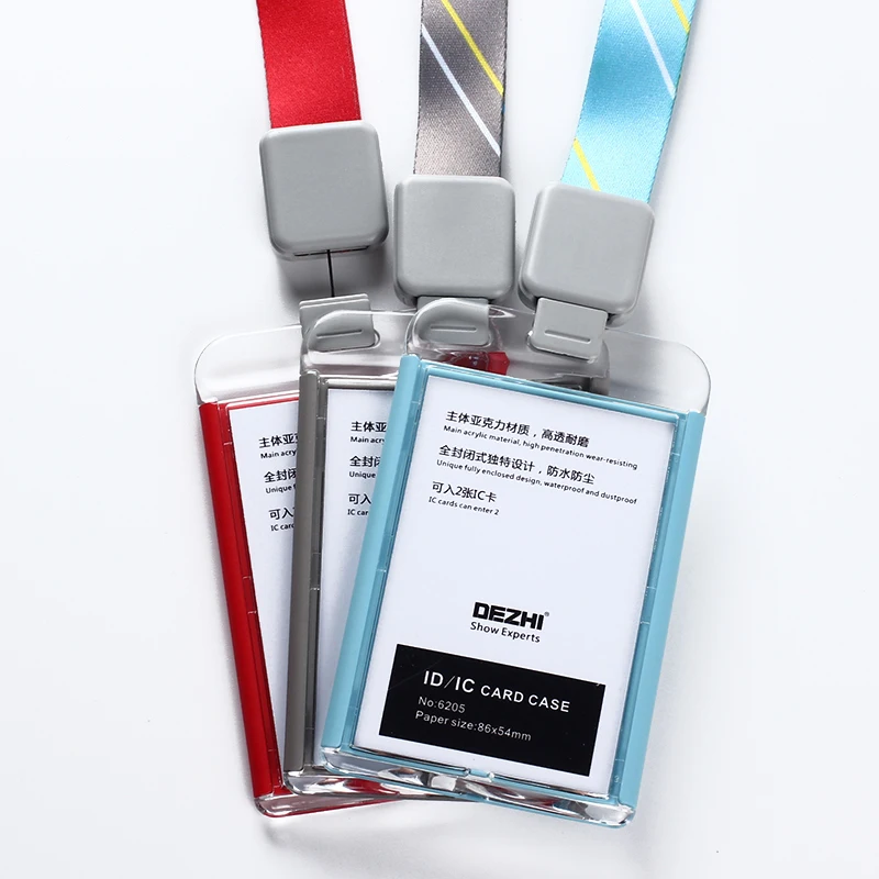 DEZHI-Fashion style Acrylic clear ID IC Card Case lowest price of work card with lanyard,can custom the LOGO,OEM!