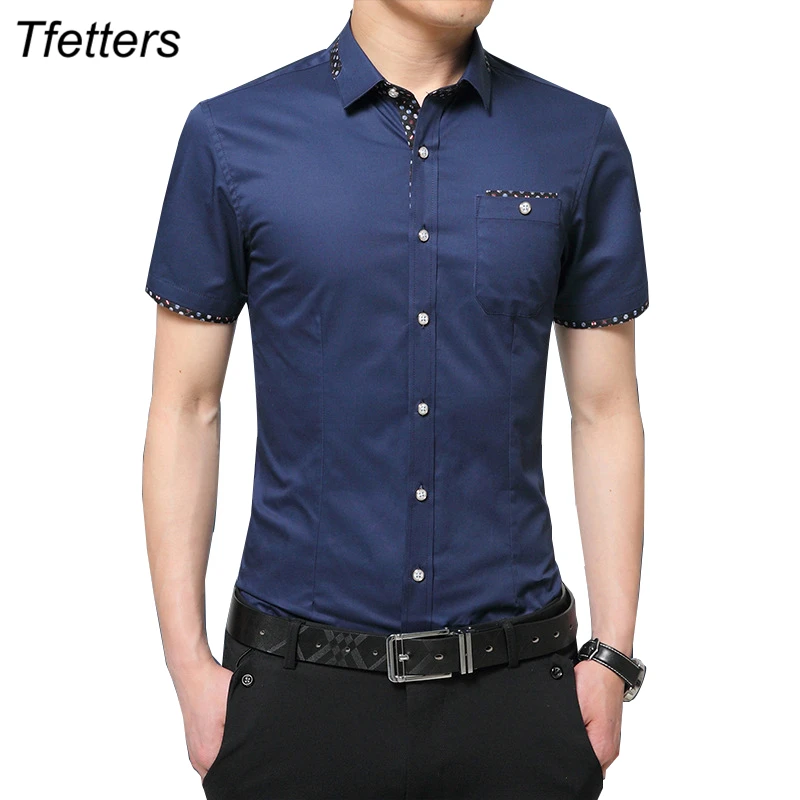 TFETTERS Summer Brand Shirt Male Shirt Sleeve Social Shirt Turn down ...
