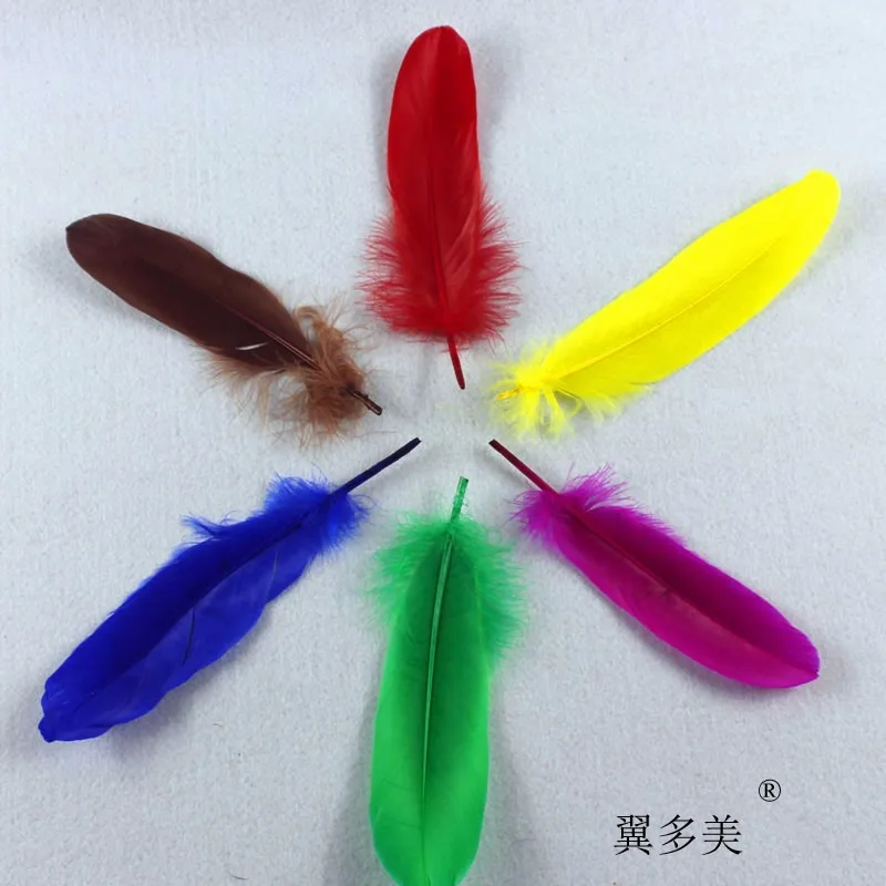 

Wholesale Natural hard Goose feathers Fashion colorful feather for DIY clothes masks shoes headwear Decoration props 12-18cm