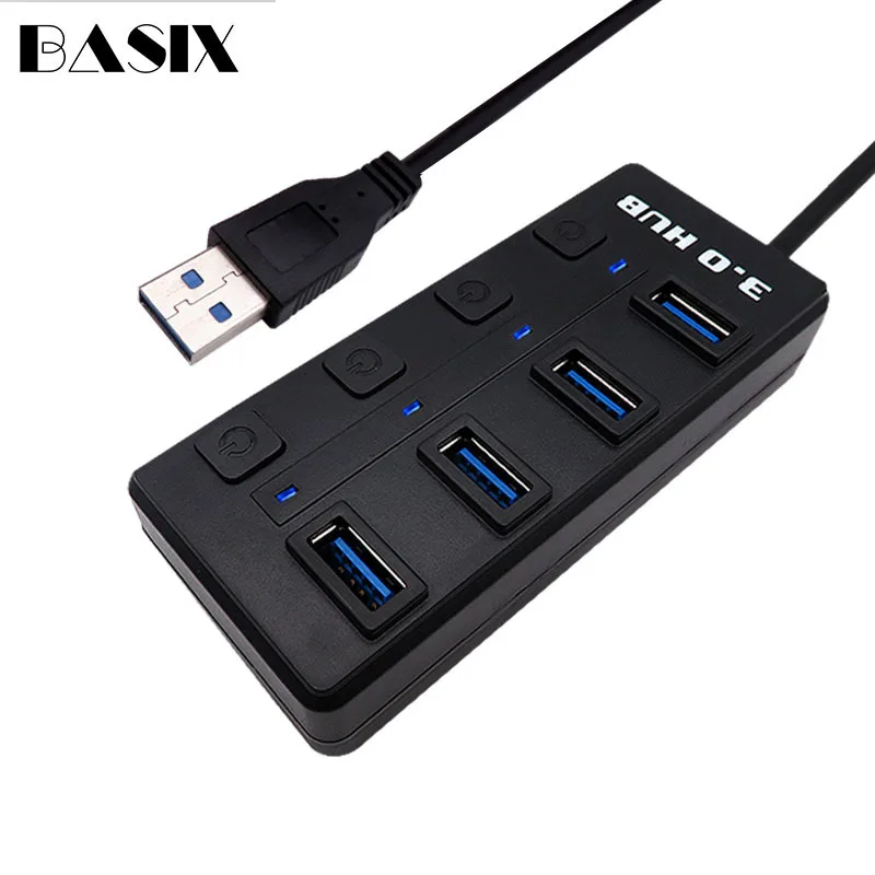 

Basix USB 3.0 HUB 4 Port Usb 3.0 Splitter High Speed Adapter with Independent on/off Switch for MacBook Laptop PC USB HUB