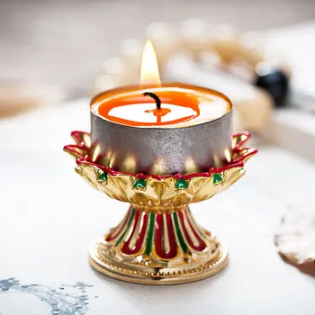 

Painted Lotus Candleholder Butter Lamp Holder For Buddha Alloy Lamp Holder For Candleholder