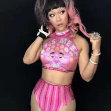 Милый розовый комплект бикини с высокой талией и шортами, сексуальная женская одежда для шоу на сцене, одежда для черлидеров, праздничное платье, костюм, игровое снаряжение