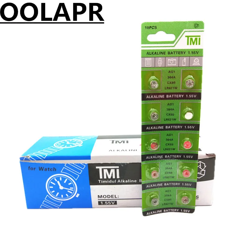 Супер батарея OOLAPR 10 шт./лот для часов 364 SR621SW AG1 LR621 SR621 164 LR60 L621 1 55 в Кнопочная монет