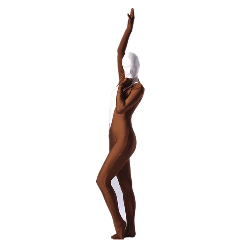 C030 Coffee And White Female Lycra Spandex Costumes-5_
