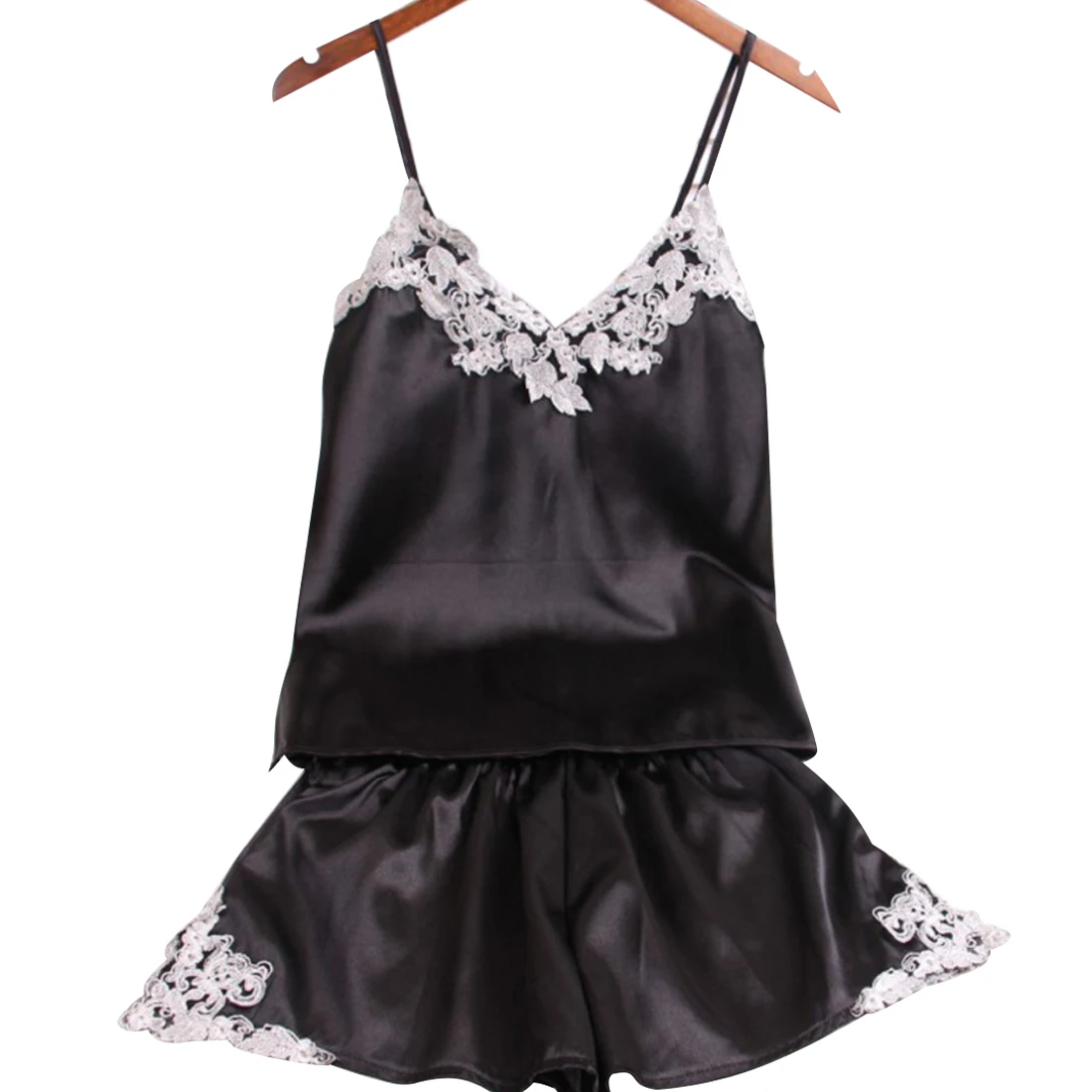 

Lace Pyjama Set Women's Embroidered Lace Silk Pajamas Ladies Sexy Silk Satin Pajama Set Sleeveless V-neck Sleepwear Hot