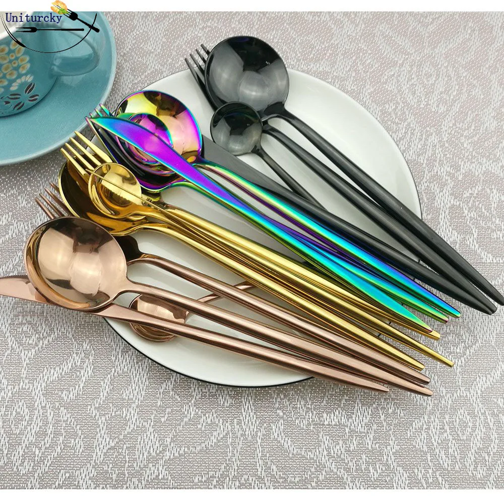 4 unids/set de acero inoxidable Set de Cubiertos de Arcoiris de vajilla comida occidental cubiertos negro vajilla conjunto regalo de Navidad|Juegos de vajilla| - AliExpress
