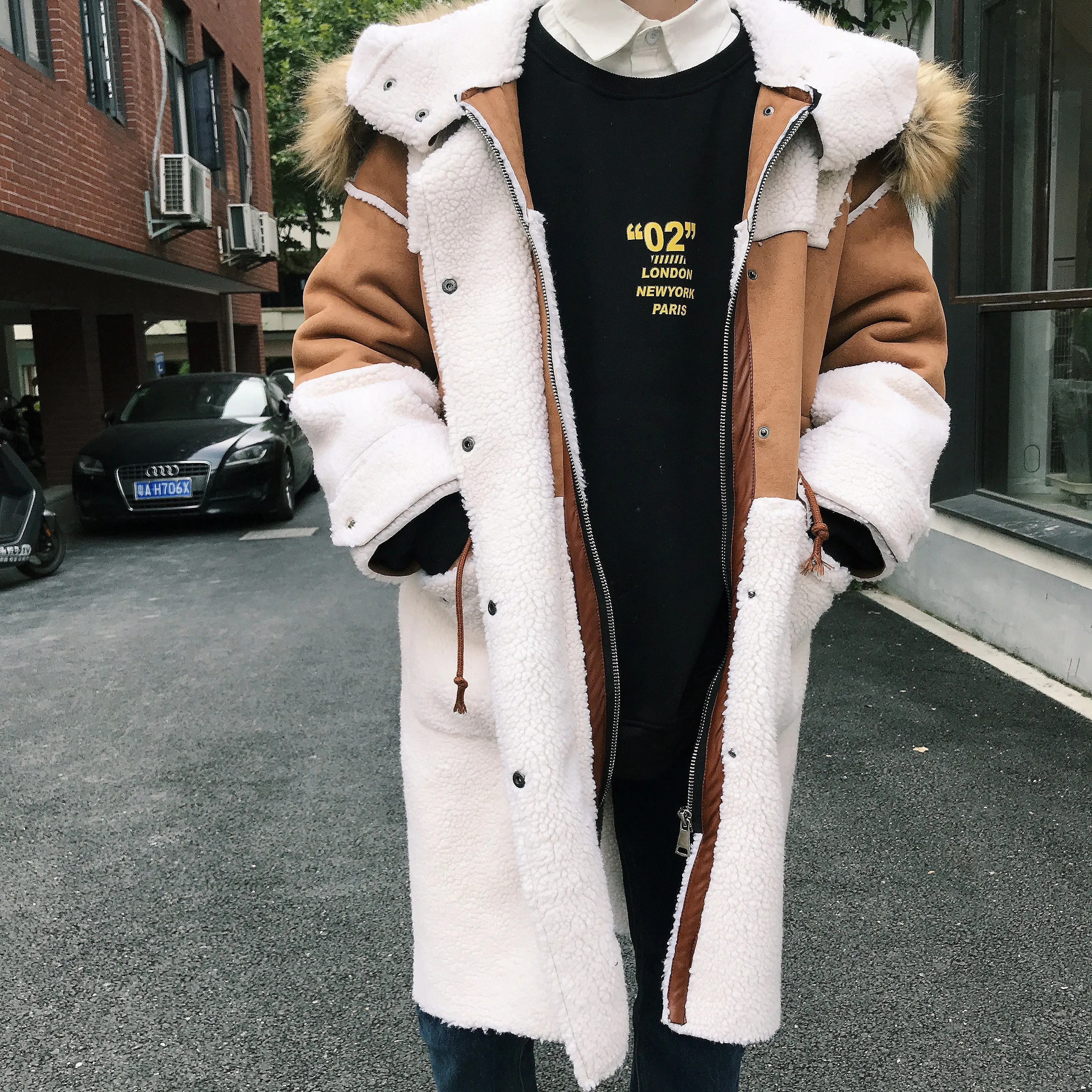 

Men Warm Winter Jacket Immitation Lamb Fleece Hooded Trench Coat Men Sherpa Coat Men Oversizemens Coat Manteau Long Homme