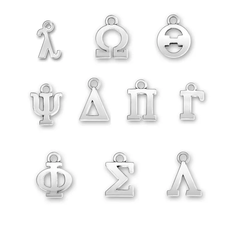 

Silver Plated Greek Letter Alphabet Charms Delta Sigma Theta Gamma Lambda Phi Pi Psi Capital & Lowercase Fit for DIY