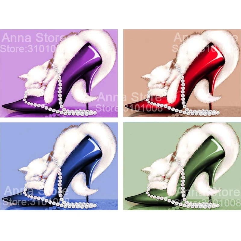 

Full Square/Round Drill 5D DIY Diamond Painting "Cat & Pearl & High heels" 3D Embroidery Cross Stitch Mosaic Rhinestone Decor