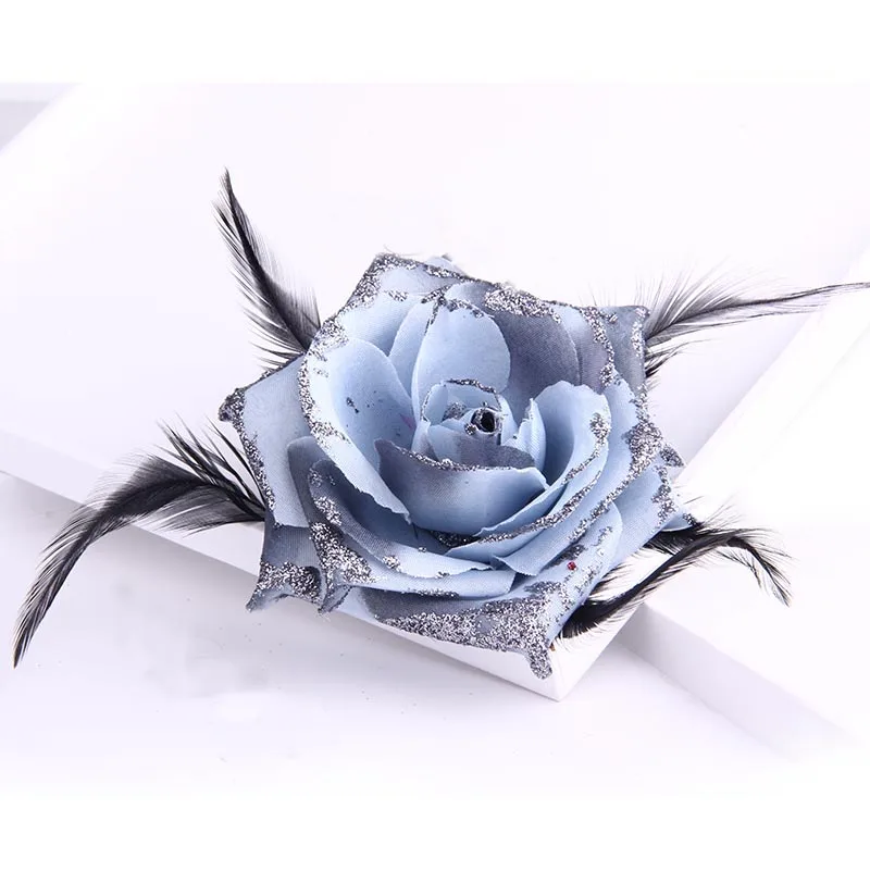 

Romantic Rose brooch high quality fabric brooch pins with glitter cute children hairband flower hair accessories