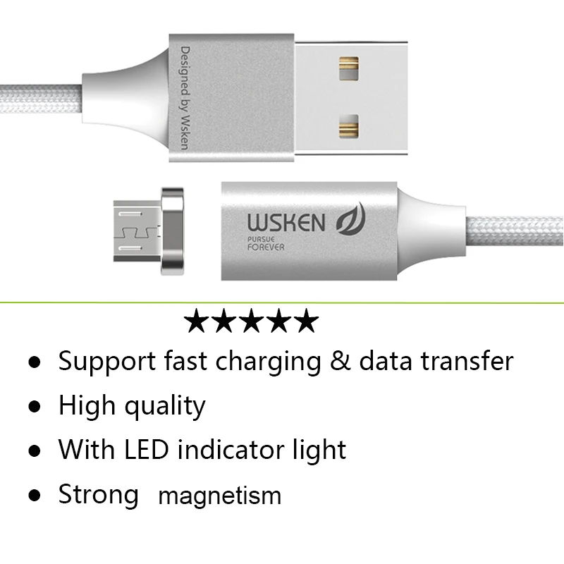 WSKEN lite 2 3 unids/lote magnética enchufe de cable de carga rápida micro USB tipo c USB-c cable magnético cable de cargador