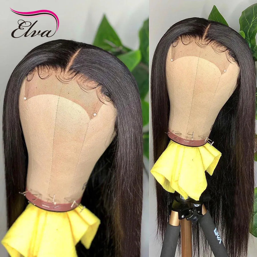 Волосы ELVA 130% Плотность 13*4 Кружева передние человеческие волосы парики с волосами младенца для черных женщин предварительно выщипанные волосы бразильские волосы remy