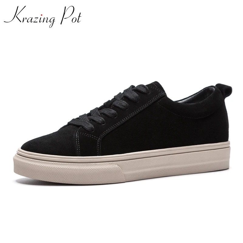 

Krazing Pot 2019 full grain leather superstar lace up casual solid round toe loafer sneaker increased women vulcanized shoes L06