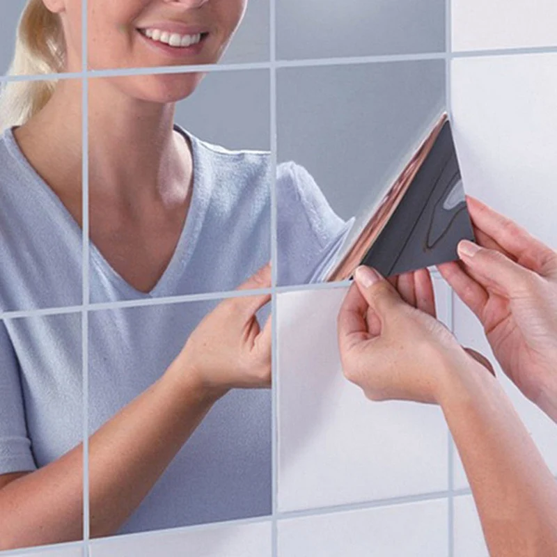 

9pcs/16 pcs/set 15X15cm Reflection Mirror Square Sticker Bathroom Sitting Room Creative Home Decoration