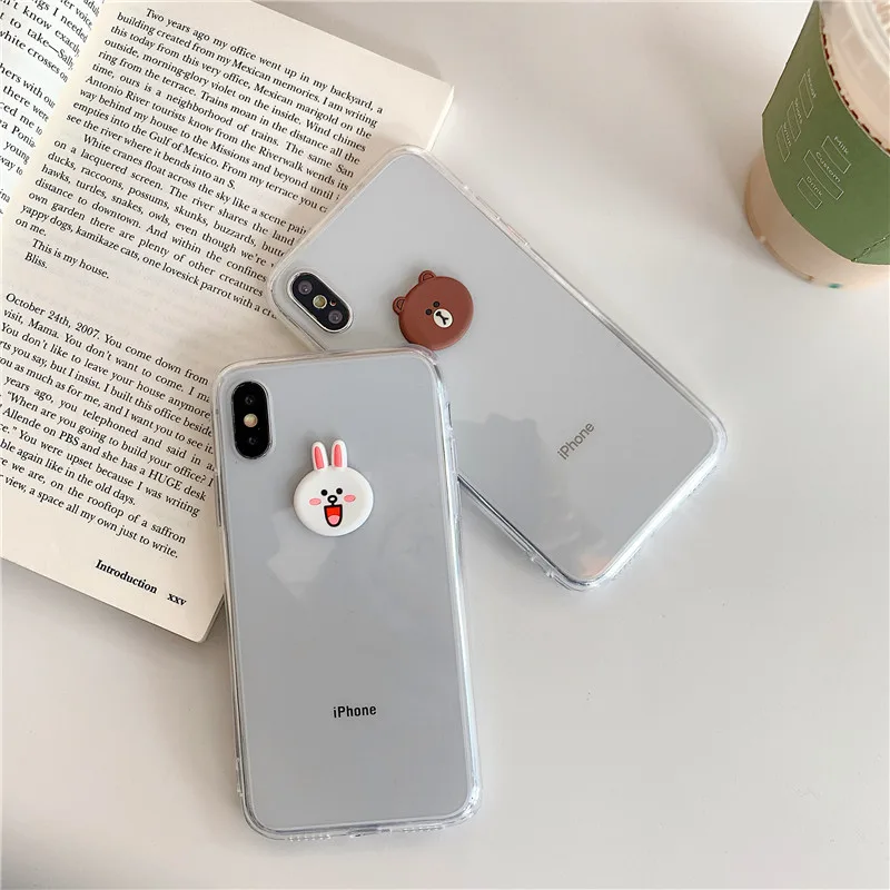 super cute individuality cartoon bear and rabbit Transparent phone case for iphone 6 7 8 Plus X XR XS MAX |