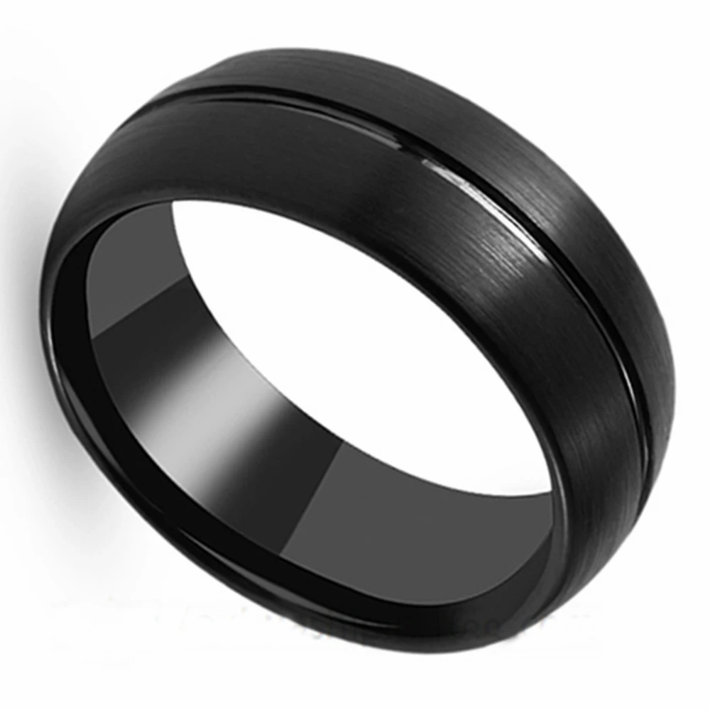 

Fashion stainless steel men's ring 2018 luxury brand simple men's jewelry black arc frosted design creative men's ring