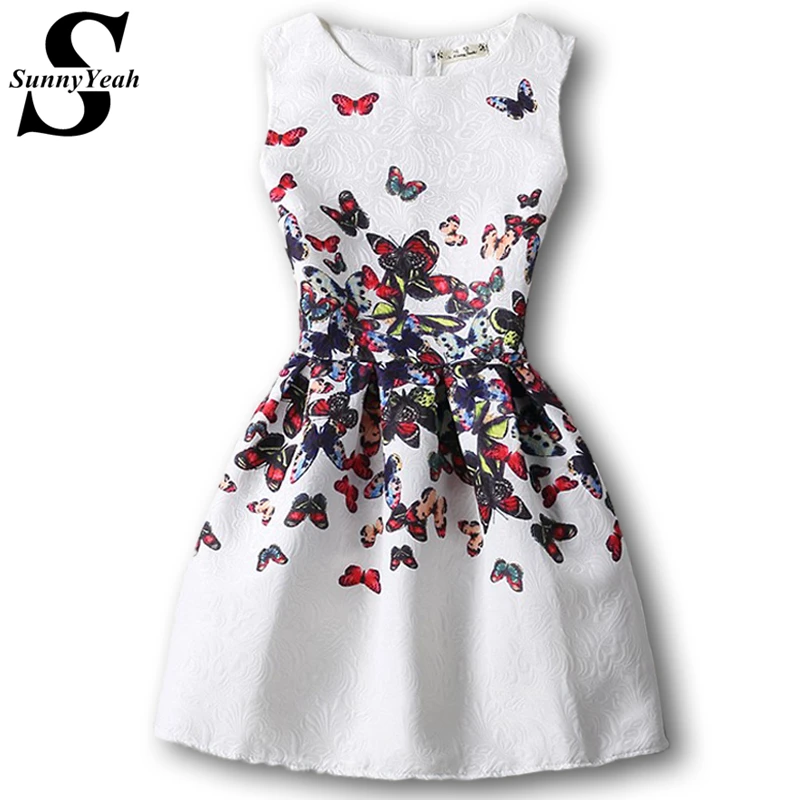 Buy Cheap 2017 New Fashion Women Butterfly Print Summer Dress Vestidos Femininos Ukraine Ball Gown Tropical Elegant Casual Dress Vintage