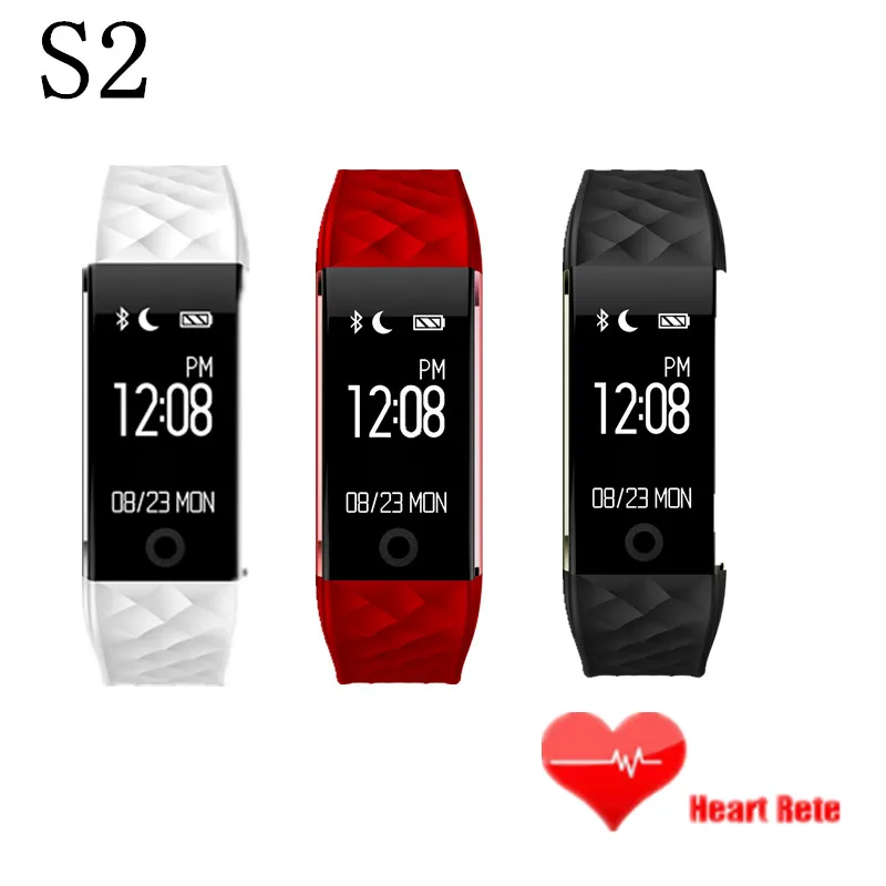 New S2 Heart Rate Fitness Tracker Waterproof Smart with Real Heart Rate Wristbands For Android 4.3 IOS 7.0 or Above