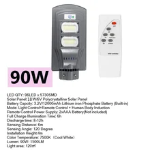 90W LED Solar Lamp Wall Street Light Dusk to Dawn Motion Sensor Remote Control Waterproof Security Lamp for Garden Yard