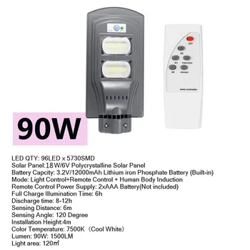 

90W LED Solar Lamp Wall Street Light Dusk to Dawn Motion Sensor Remote Control Waterproof Security Lamp for Garden Yard